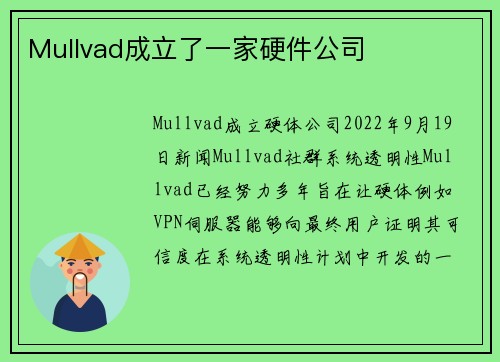 Mullvad成立了一家硬件公司 