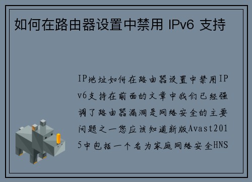 如何在路由器设置中禁用 IPv6 支持